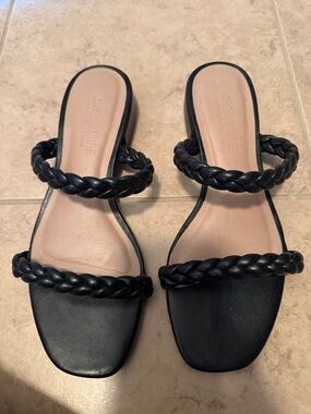 Black Braided Strap Slide Sandals - Unknown Brand
